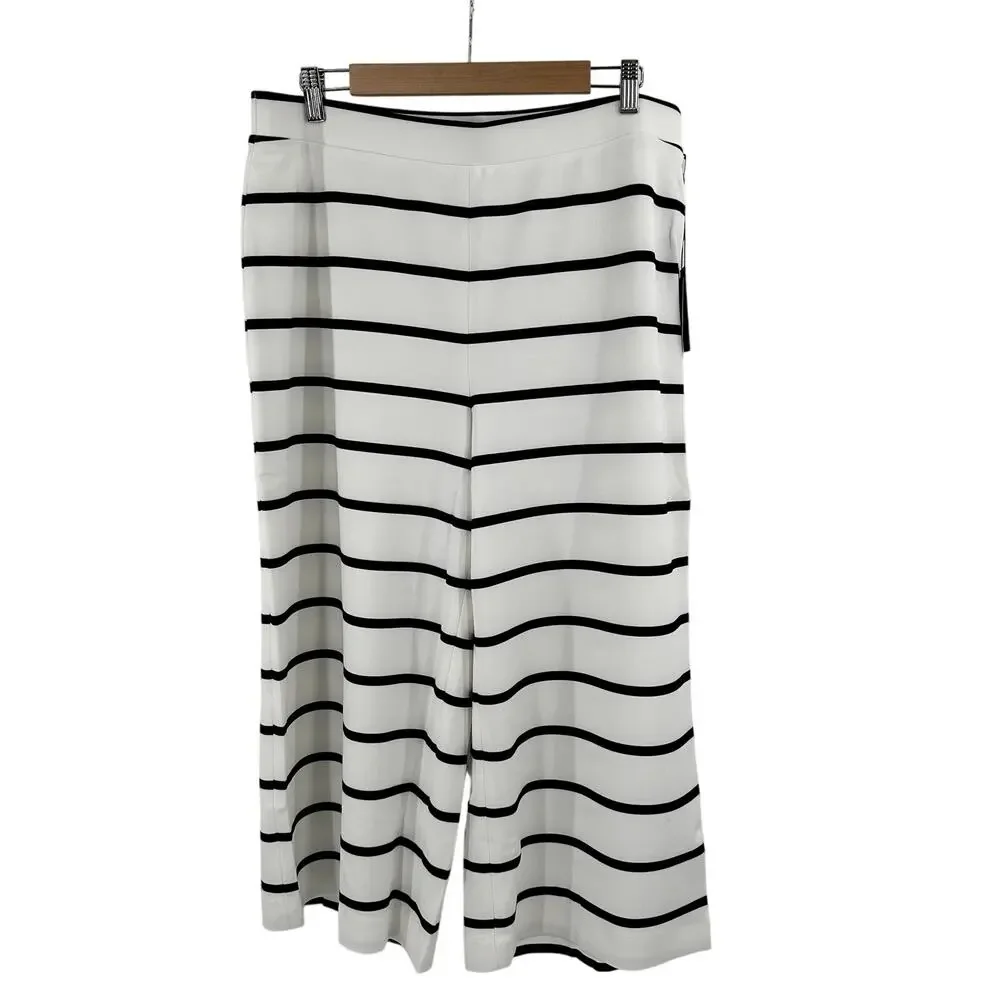 Maree Pour Toi pull on wide leg cropped pants black white stripe Size 12